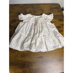 Vintage Infant Girls Handmade White With Flowers Button Back Dress Doll